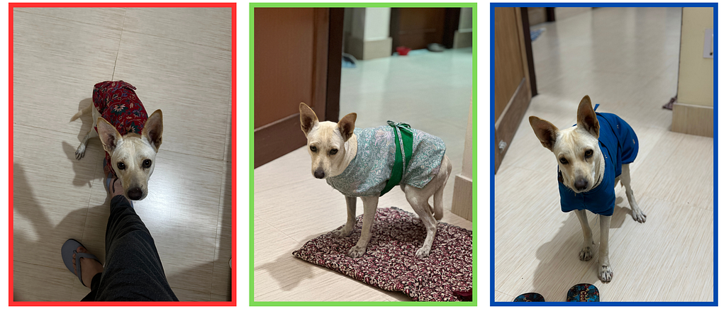 That’s my mom’s talent — making clothes for Basanti. Now, Basanti has outfits in a variety of colors, including the full spectrum of RGB: red, green, and blue (a few others too).